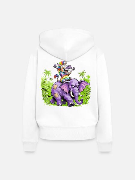 Regenbogen Zebra-Einhorn auf Lila Elefantenritt - Frauen Premium Bio Zip Hoodie - Weiß