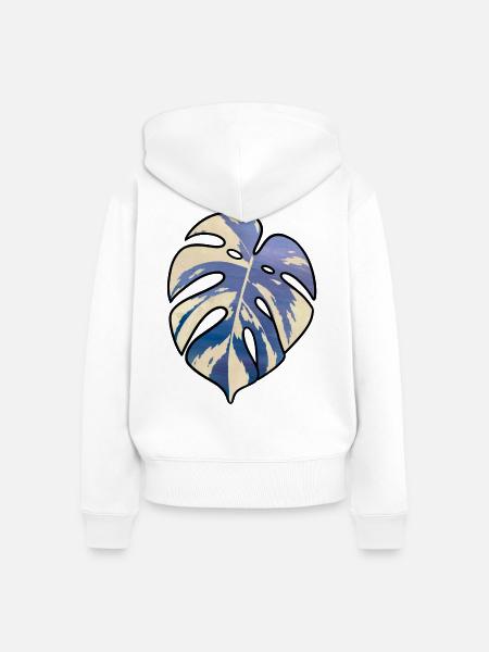 Blaues Tropisches Monsterablatt - Frauen Premium Bio Zip Hoodie - Weiß