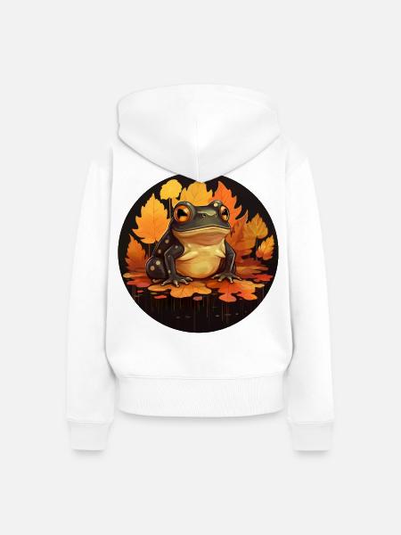 Herbstfrosch bei Sunset, Dunkle Stimmung - Frauen Premium Bio Zip Hoodie - Weiß
