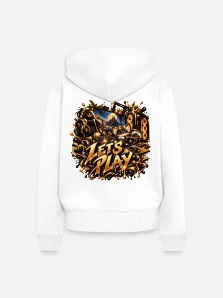 Lets Play Goldenes Gaming-Setup - Frauen Premium Bio Zip Hoodie - Weiß