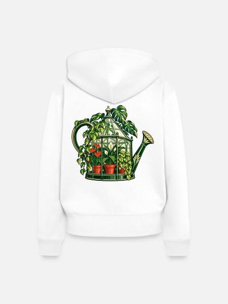 Gewächshaus in einer Gießkanne - Frauen Premium Bio Zip Hoodie - Weiß