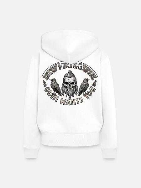 Viking Schädel mit Raben und Knoten - Frauen Premium Bio Zip Hoodie - Weiß