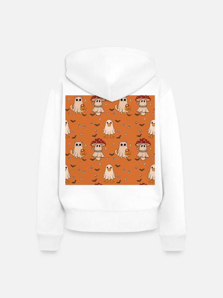 Halloween Katzen Geister Pilz Muster - Frauen Premium Bio Zip Hoodie - Weiß