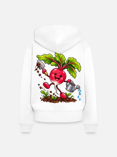 Fröhliches Radieschen beim Gärtnern - Frauen Premium Bio Zip Hoodie - Weiß