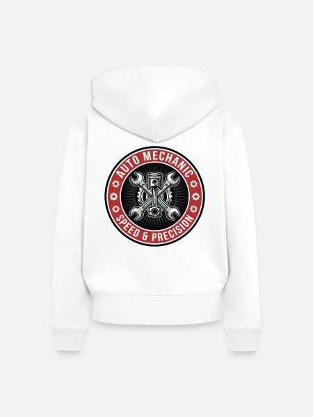 Auto Mechanic Kolbenschlüssel Garagenabzeichen Geschenk - Frauen Premium Bio Zip Hoodie - Weiß