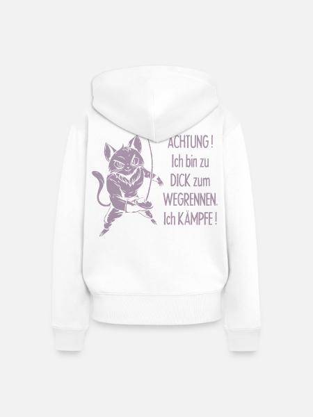 Dicke Katze, zu dick zum Wegrennen - Frauen Premium Bio Zip Hoodie - Weiß