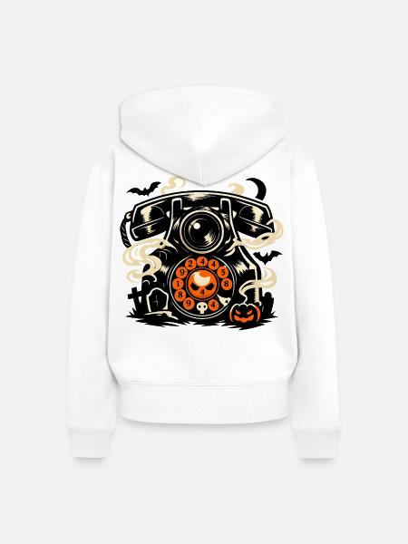 Spuktelefon Halloween Motiv - Frauen Premium Bio Zip Hoodie - Weiß