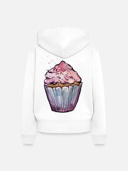 Rosa Aquarell Cupcake - Frauen Premium Bio Zip Hoodie - Weiß
