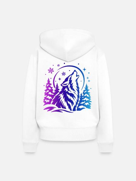 Wolf im Winterwald - Frauen Premium Bio Zip Hoodie - Weiß
