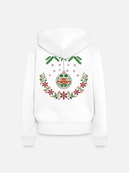 Weihnachtskranz mit Vogelbeeren - Frauen Premium Bio Zip Hoodie - Weiß