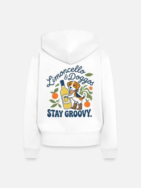 Lustiger Limoncello Stay Groovy Hund - Frauen Premium Bio Zip Hoodie - Weiß
