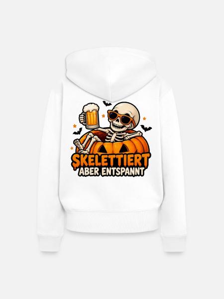 Skelettiert aber entspannt – Halloween - Frauen Premium Bio Zip Hoodie - Weiß