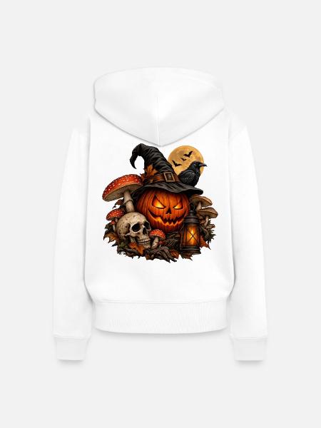 Dunkle Magie: Exklusives Halloween-Design - Frauen Premium Bio Zip Hoodie - Weiß