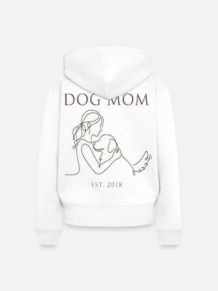 Hundemama Linienkunst mit Welpen - Frauen Premium Bio Zip Hoodie - Weiß