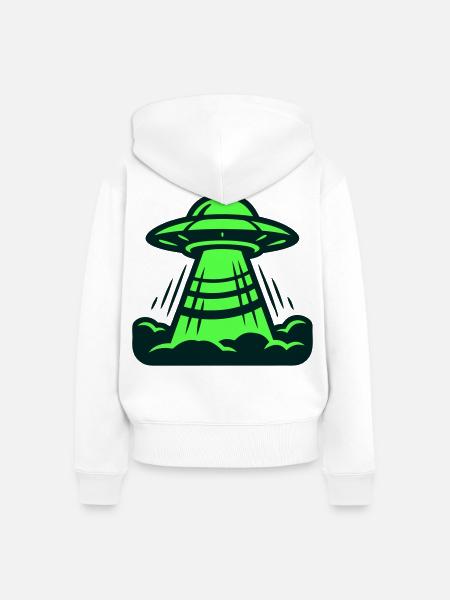 Ufo Start Landung Grafik - Frauen Premium Bio Zip Hoodie - Weiß