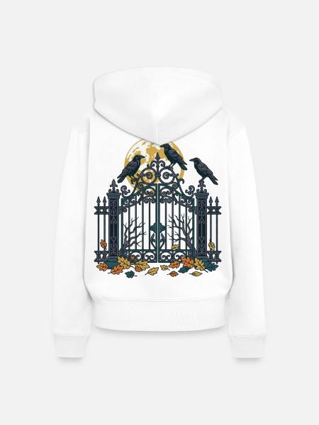 Krähen auf dem Friedhofstor - Frauen Premium Bio Zip Hoodie - Weiß