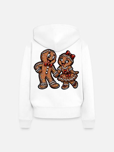 Pfefferkuchen Pärchen Weihnacht Liebe - Frauen Premium Bio Zip Hoodie - Weiß