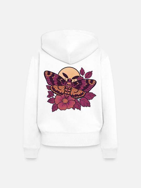 Schädelmotten-Mond-Floral - Frauen Premium Bio Zip Hoodie - Weiß