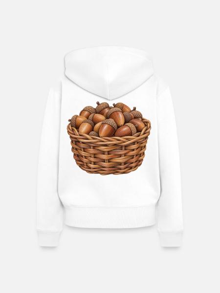 Weidenkorb gefüllt mit Eicheneicheln - Frauen Premium Bio Zip Hoodie - Weiß