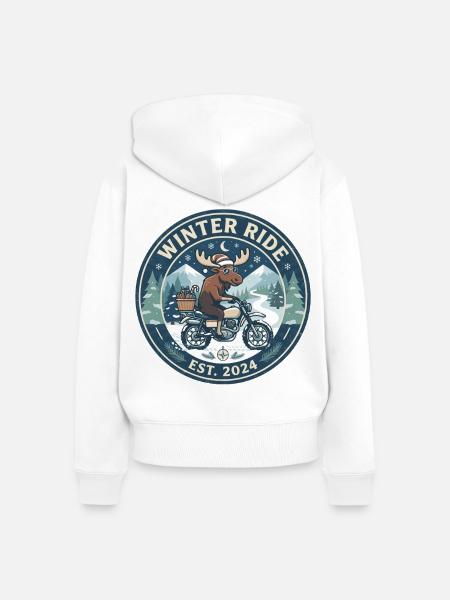 Winterfahrt: Elch auf Motorrad - Frauen Premium Bio Zip Hoodie - Weiß
