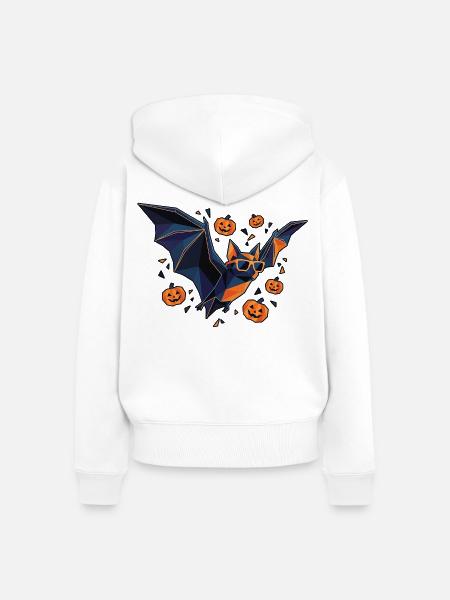 Halloween Poly Stil Fledermaus Kürbis - Frauen Premium Bio Zip Hoodie - Weiß