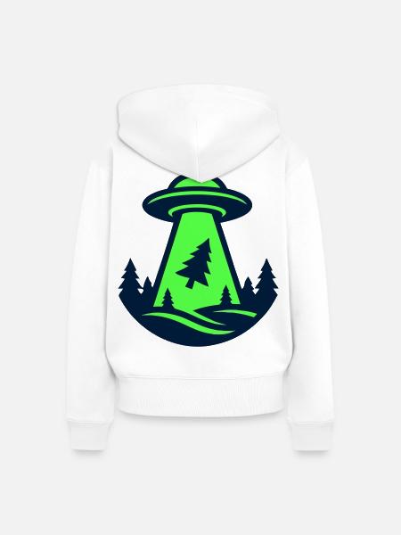 Ufo Wald Entfuehrung Grafik - Frauen Premium Bio Zip Hoodie - Weiß