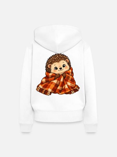Kuscheliger Igel mit Plaidschal - Frauen Premium Bio Zip Hoodie - Weiß
