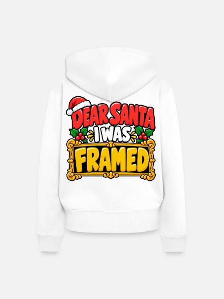 Dear Santa I Was Framed - Frauen Premium Bio Zip Hoodie - Weiß