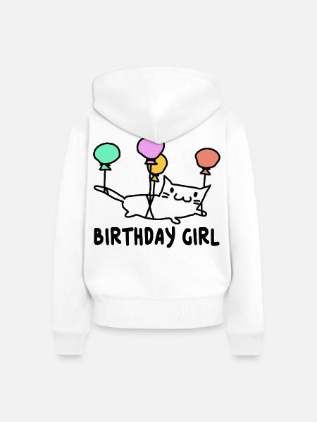Katze mit Ballons Birthday Girl Geschenk - Frauen Premium Bio Zip Hoodie - Weiß