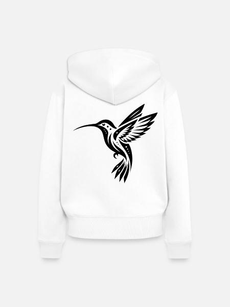 Schwarzer Kolibri Minimalistisch - Frauen Premium Bio Zip Hoodie - Weiß