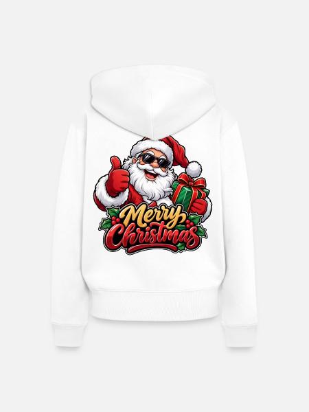 Weihnachtsmann mit Sonnenbrille: Frohe Weihnachten - Frauen Premium Bio Zip Hoodie - Weiß