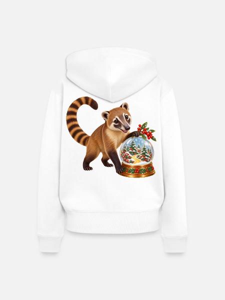 Nasenbär mit winterlicher Beerenwald-Schneekugel - Frauen Premium Bio Zip Hoodie - Weiß