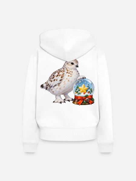 Schneehuhn mit festlicher Zuckerstern-Schneekugel - Frauen Premium Bio Zip Hoodie - Weiß