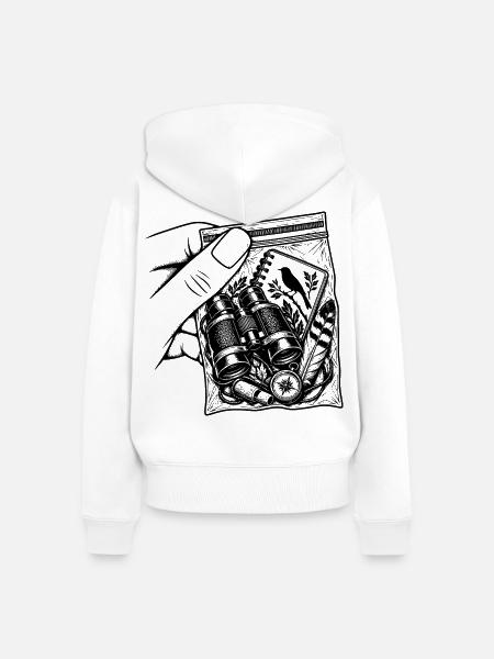 Ornithologie-Sucht – Zwillingsvogelbeutel - Frauen Premium Bio Zip Hoodie - Weiß
