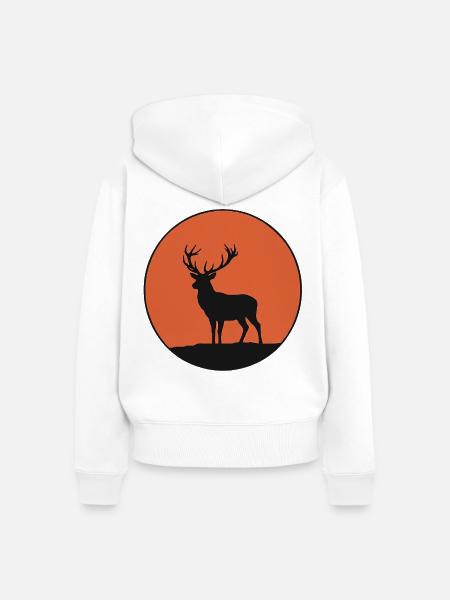 Hirsch Geweih Sonnenuntergang - Frauen Premium Bio Zip Hoodie - Weiß