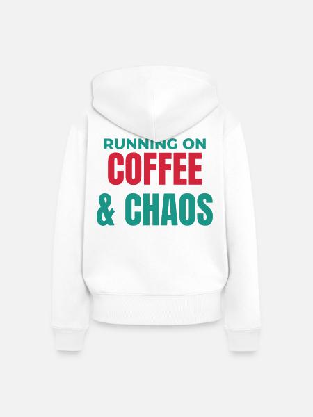 Laufend auf Kaffee und Chaos - Frauen Premium Bio Zip Hoodie - Weiß