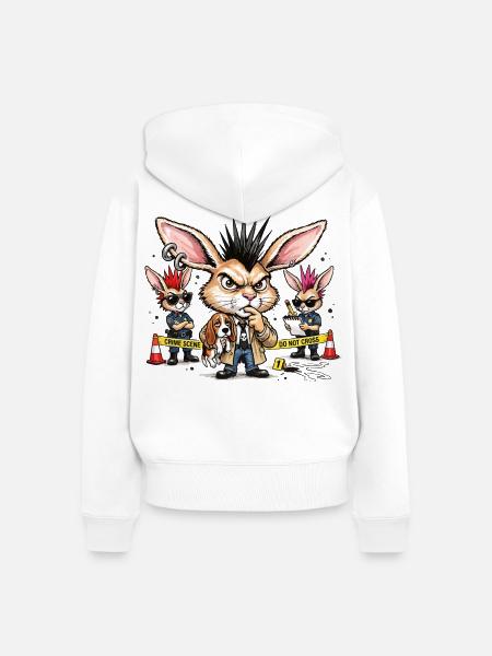 Bunny Punk Ermittler Trio - Frauen Premium Bio Zip Hoodie - Weiß