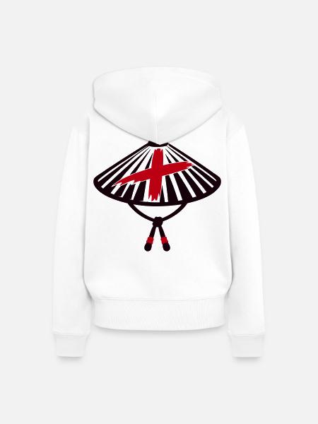Ronin Bambushut Samurai Logo - Frauen Premium Bio Zip Hoodie - Weiß