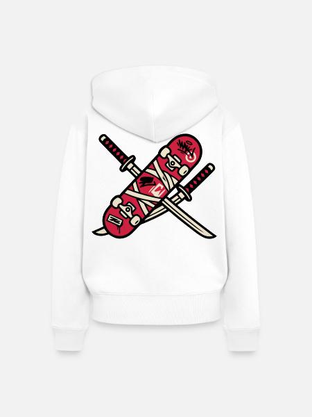 Skateboard Katana Wappen Logo - Frauen Premium Bio Zip Hoodie - Weiß