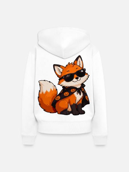 Fuchs mit Sonnenbrille und Kürbiscape - Frauen Premium Bio Zip Hoodie - Weiß