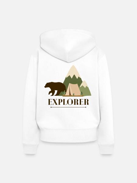 Explorer Bear – Bergcamping-Abenteuer - Frauen Premium Bio Zip Hoodie - Weiß