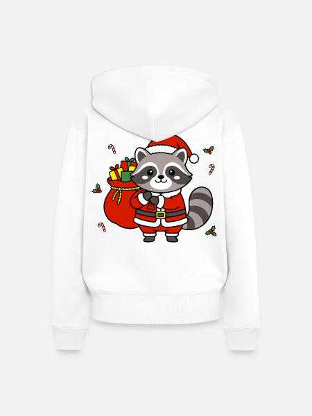 Süßes Kawaii-Waschbär-Weihnachtsgeschenk - Frauen Premium Bio Zip Hoodie - Weiß