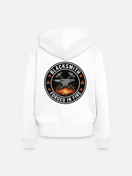 Schmied in Feuer gefälschtes Amboss-Abzeichen-Geschenk - Frauen Premium Bio Zip Hoodie - Weiß