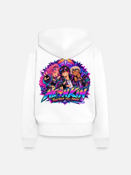 Familie, Freundschaft und Gemeinschaft × Synthwave-Jahre... - Frauen Premium Bio Zip Hoodie - Weiß