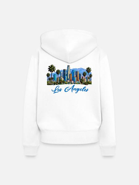 Los Angeles Skyline Palmen Illustration - Frauen Premium Bio Zip Hoodie - Weiß