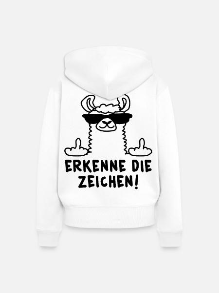 Erkenne die Zeichen Lama - Frauen Premium Bio Zip Hoodie - Weiß