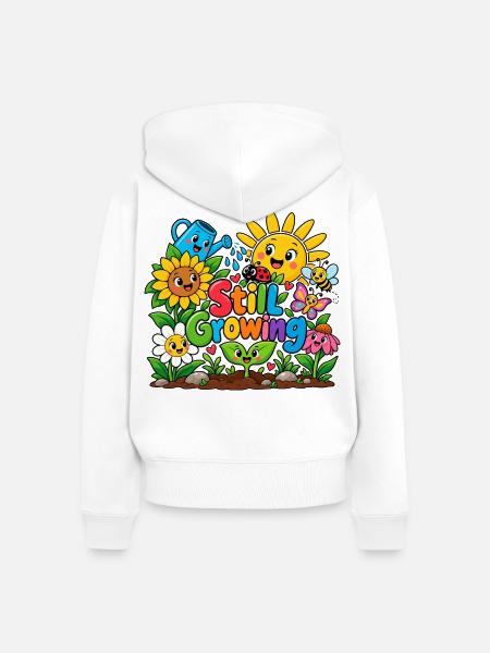 Still Growing: Farbenfrohes Gartenmotiv - Frauen Premium Bio Zip Hoodie - Weiß