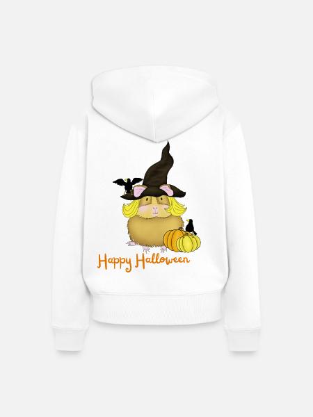 Kleines Hexenmeerschweinchen mit Kürbissen - Frauen Premium Bio Zip Hoodie - Weiß
