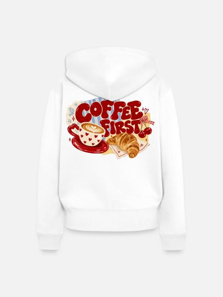 Coffee First Retro Breakfast - Frauen Premium Bio Zip Hoodie - Weiß