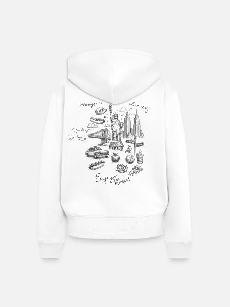 NYC Doodle: Liberty und Straßenszene - Frauen Premium Bio Zip Hoodie - Weiß